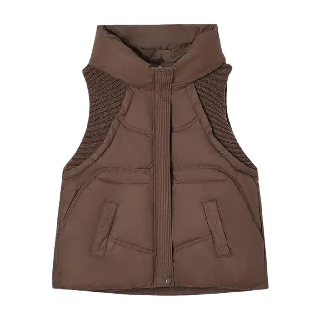 Women's Solid Color Zipper Fashion Pockets Stand-Up Collar Vest Top Coat
