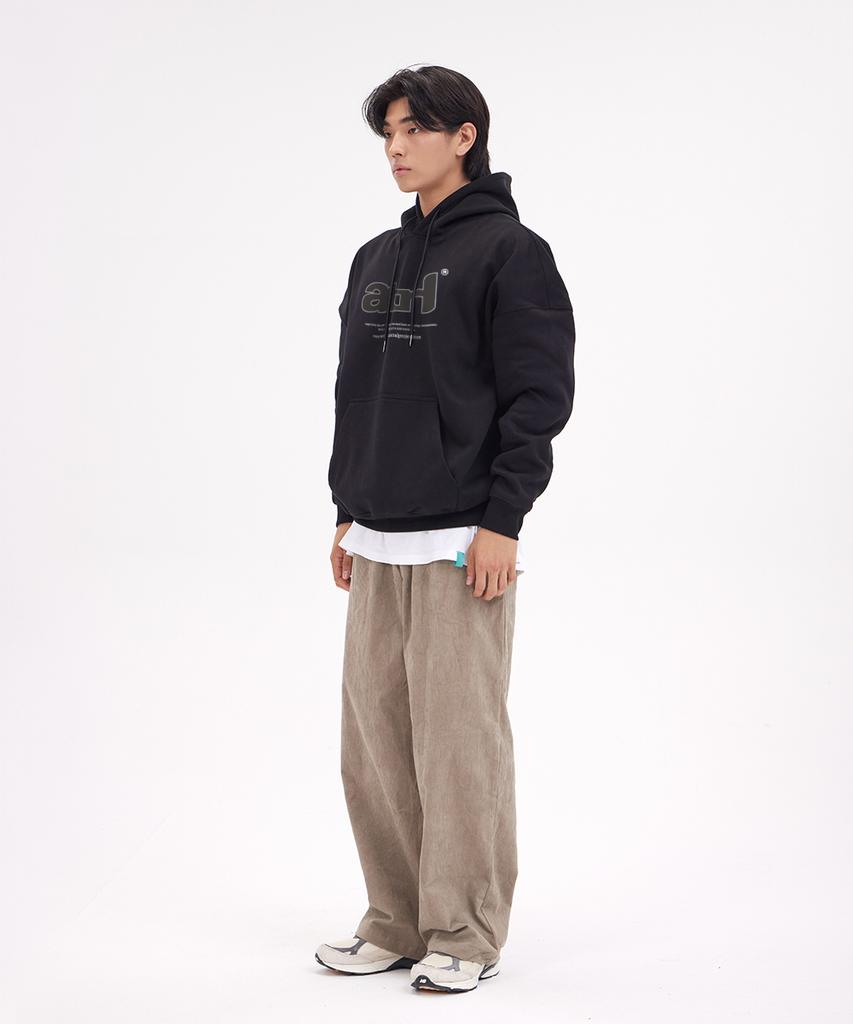 Atrl Basic Lettering 2 Oversized Wide Shoulder Hoodie_Black