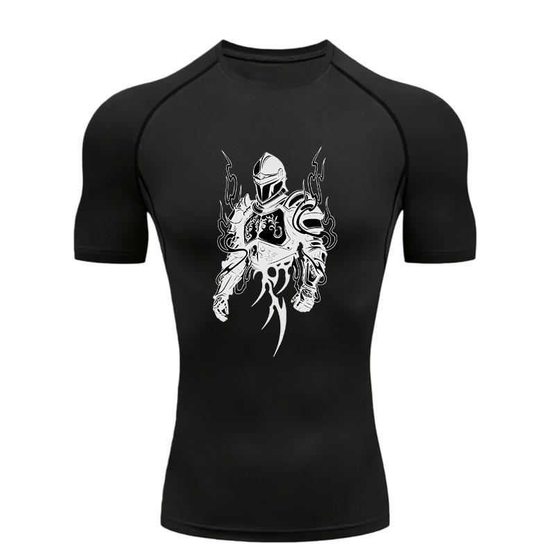 Knights Armor Design  Men's Sports T-shirt Training Fitness Compression Rashgard Tops Quick Dry Short Sleeve T-Shirt