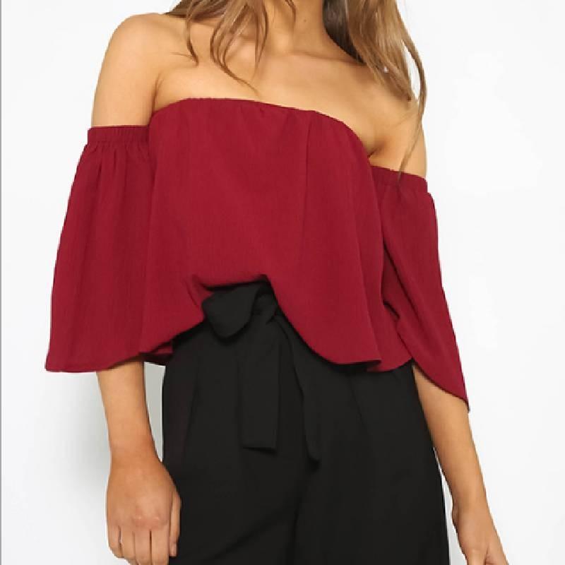 Stylish Summer Off Shoulder Ruffle Hem Loose Fit Top Women Urban Fashion Tee