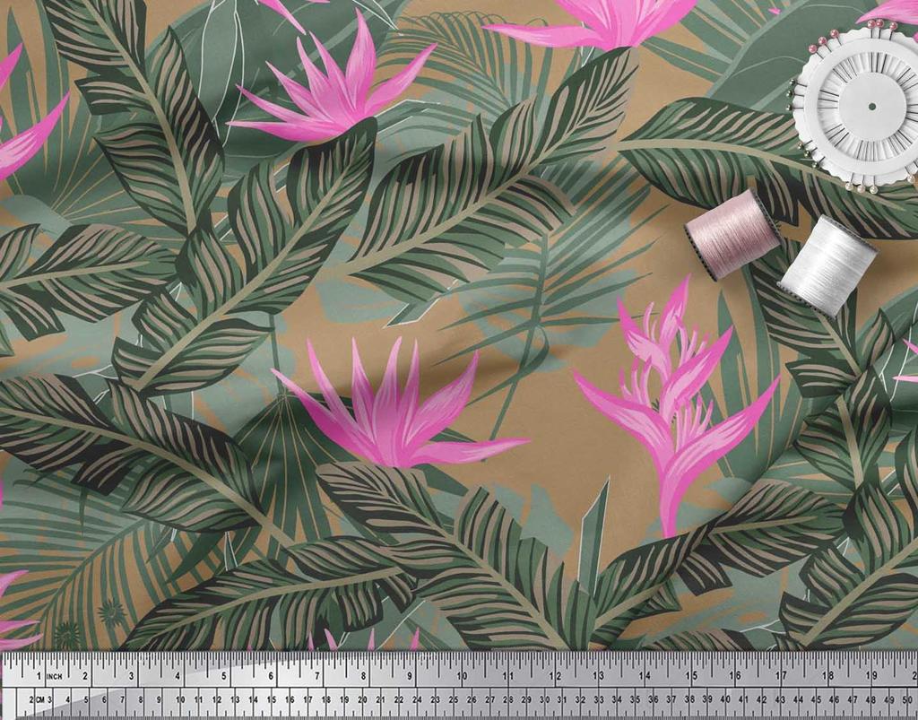 Soimoi Japan Crepe Satin Stoff Blomster & Blader Tropisk Stoff Prints etter meter 42 tommer