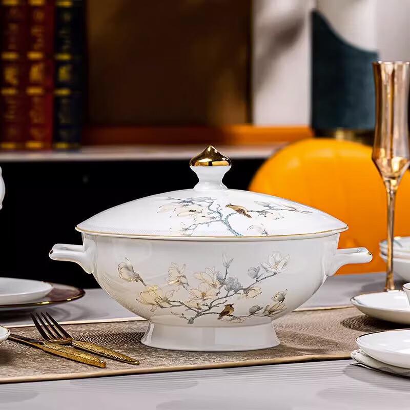 Wuhe Jingdezhen Keramik 12-Zoll Goldrand Fischteller