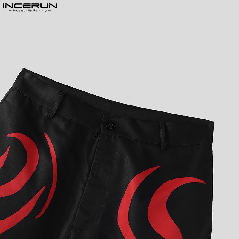 INCERUN Men Pants Casual Print Zipper Up Waist Wide Legs Long Trousers Pants