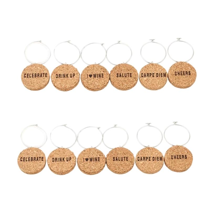 

Pack of 12 Cork Wine Glass Goblet Drink Marker Label with Buckle for Wine Cocktail Champagnes Tasting Party Supplies 1