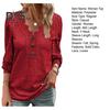 Women Spring Fall Top Hollow Out Lace Button Decor V Neck Soft Breathable Pullover Patchwork Long Sleeve Mid Length Lady T Shirt