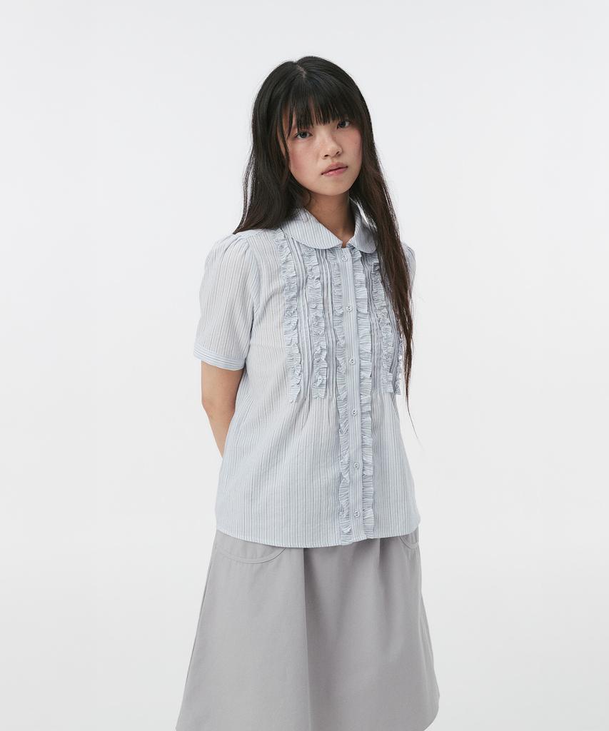 Ohesio Round Collar Frill Blouse, Stripe