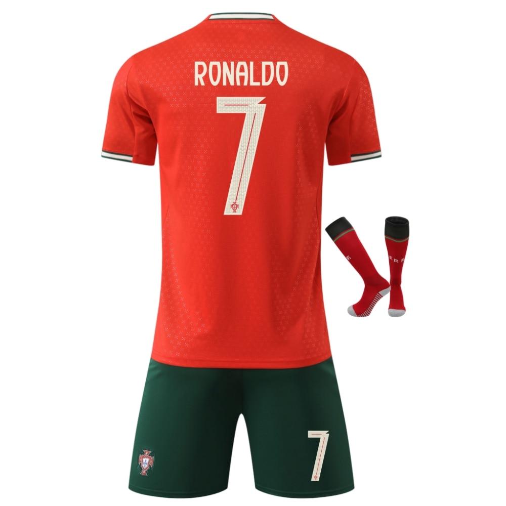 Kids Soccer Jersey Portugal Ronaldo No.7 Red Breathable Quick-Dry Training Match Shirt