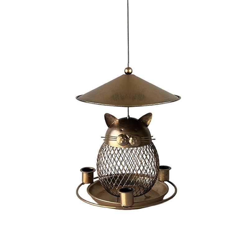 Outdoor Cat Bird Feeding Device With Cover Hanging Metal Iron Crafts For Courtyard Garden