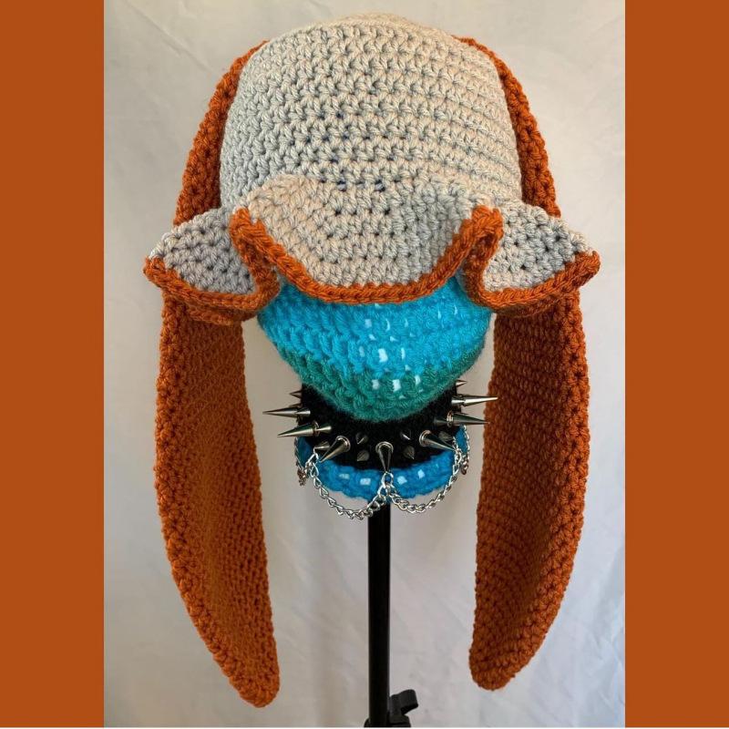 New Hand Knitted Embroidered Big Brim Hollow Fisherman Hat Showing Face Little Cute Knitted Hood