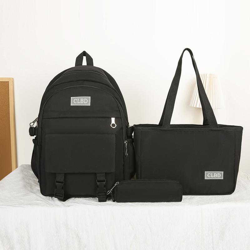 Three-Piece Backpack Set Student Schoolbag Girls Solid Colorlarge Capacity Backpack with Shoulder Bag Pen Bag