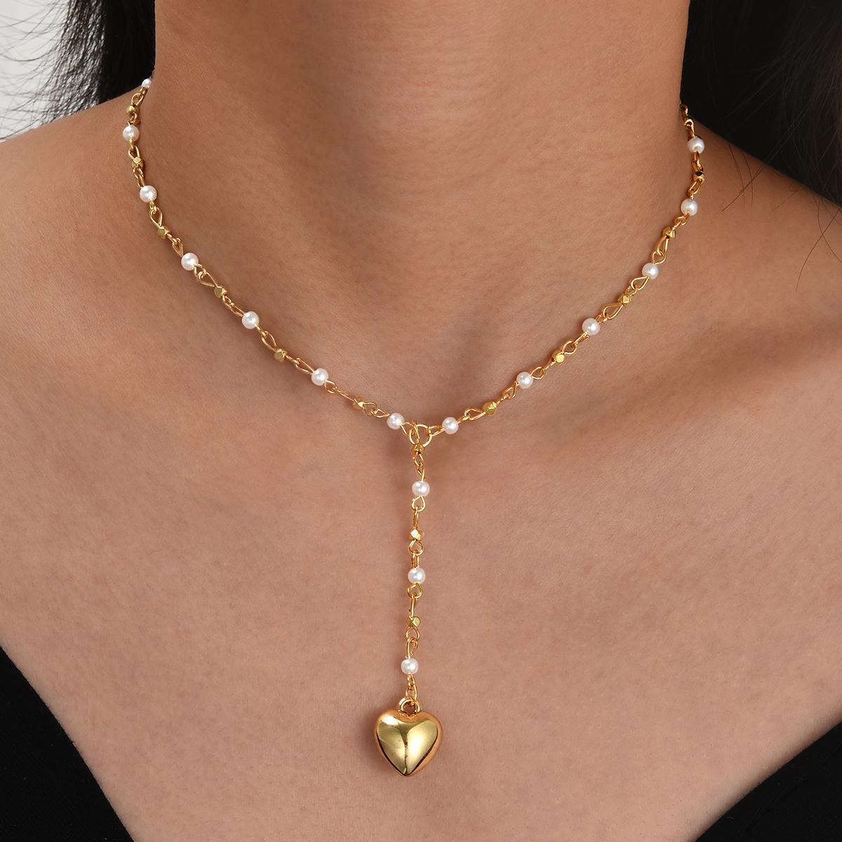 Fashion Imitation Pearl Heart Y Shaped Necklaces for Women Elegant Long Tassel Gold Color Necklace Female Party Jewelry Gift New