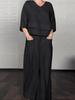 Women's Fashionable Comfortable and Casual Solid-Colour Plus-Size Asymmetrical Cotton-Linen Trouser Set with Three-Quarter Sleeves