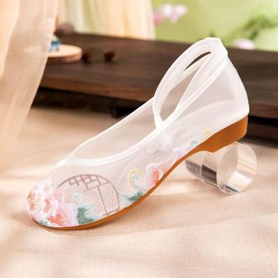 2026 Sommer Damen Chinesischer Traditioneller Niedriger Absatz Bestickter Blumen-Netzschuh Weiche Sohle Rutschfest Ethnisch Stil Mary Jane Schuh