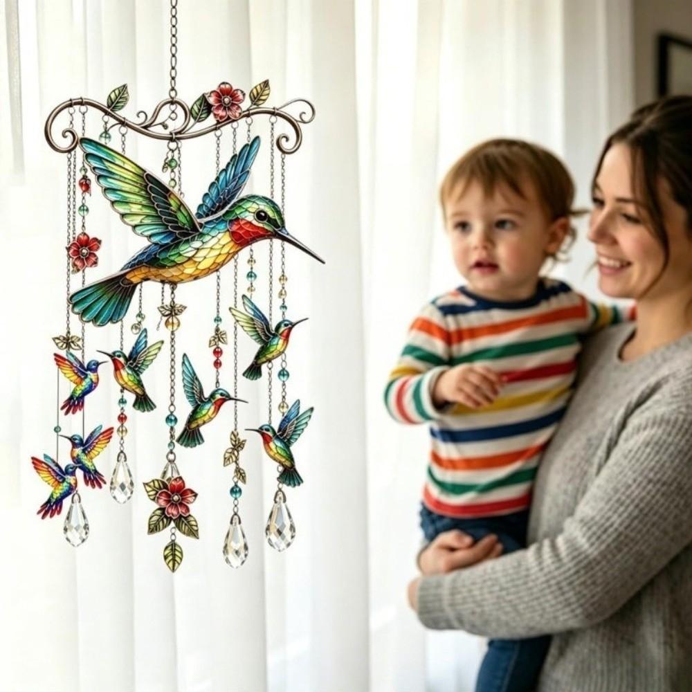 Colorful Bird Hanging Ornaments Acrylic Home Decoration Crafts Hummingbird Wind Chime Courtyard