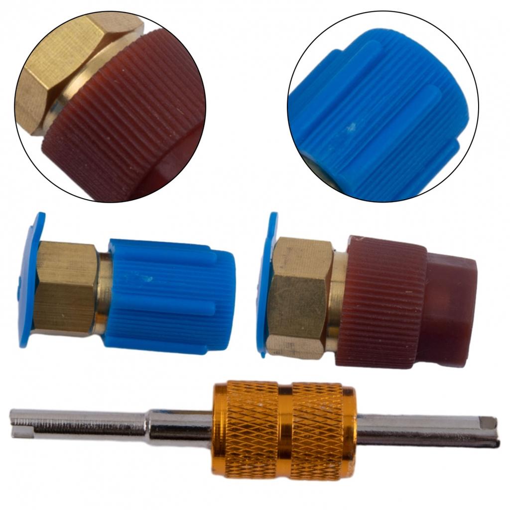 Kit R12 a R134A 2 Pezzi Tappo Blu/Rosso Raccordo Valvola di Riempimento
