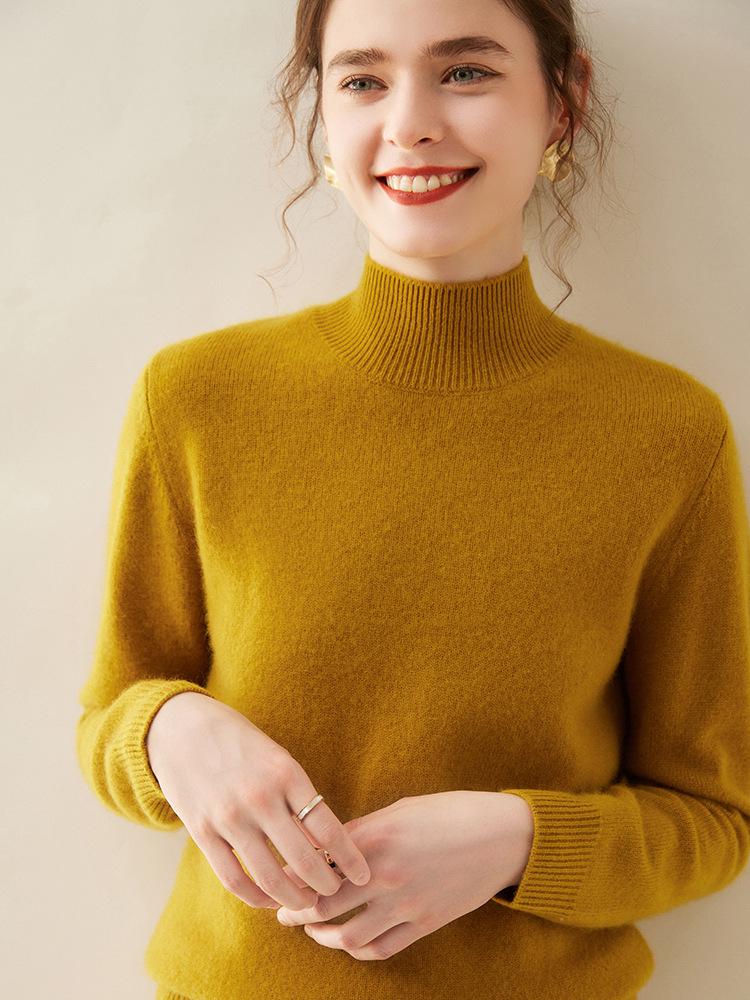Autumn & Winter Women's Cashmere High-Neck Thick Knit Slim Pullover Sweater