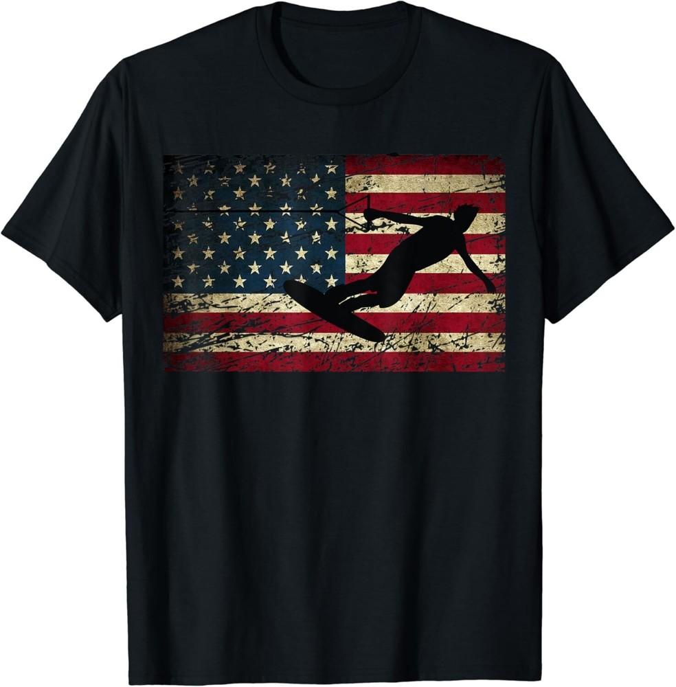 

USA Flag Wakeboarding T Shirt Wakeboarder Gift Unisex T-Shirt XL