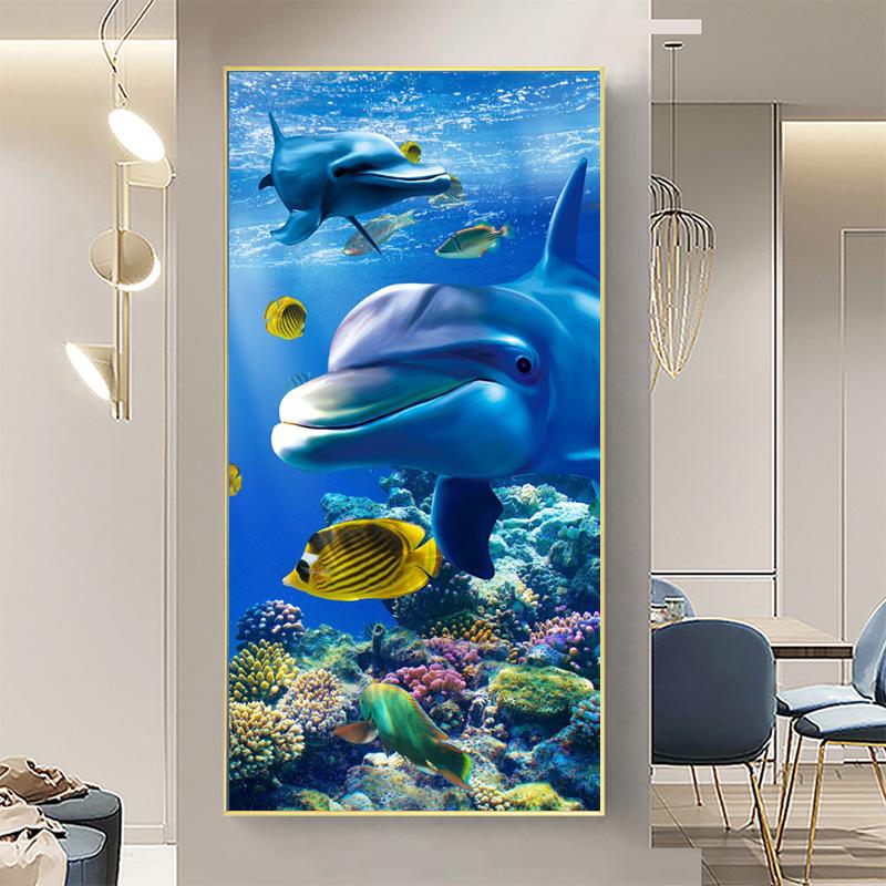 Underwater World Animal Posters and Prints Canvas Painting Dolphin Fish Pictures Wall Art for Living Room Home Decor No Frame