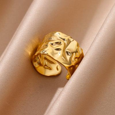 New Trend Stainless Steel Geometric Texture Wide Rings For Women Men Irregular Gold Color Wedding Ring Female Punk Jewelry Gift