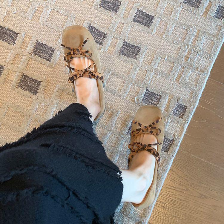 French Mary Jane shoes retro suede leopard print bow inner height increase super foreign style with skirt versatile single shoes women