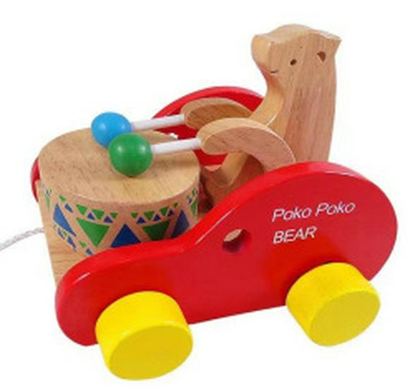 

Детская деревянная ходилка: Развивающая игрушка-каталка для малышей с барабанящим медведем