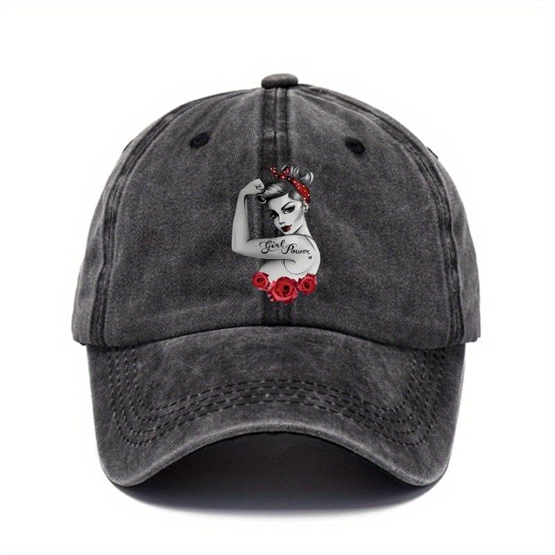 Girl Power Rosie The Riveter Baseball Cap Vintage Pinup Style Adjustable Washed Dad Hat