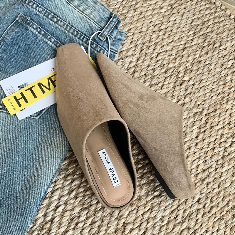 Móda SUOJIALUN Podzim Nová Značka Dámské Pantofle Módní Kulatá Špička Nazouvací Dámské Elegantní Nazouvací Muly Boty Měkký Plochý Podpatek Nazouvací Boty