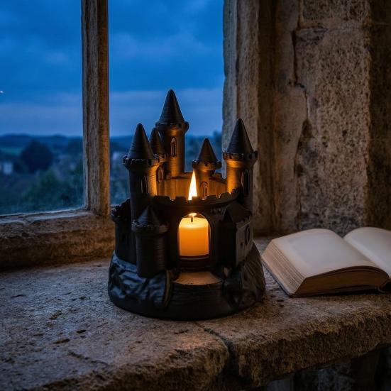 Gothic Style Table Centerpiece 3D Printed Medieval Castle Candle Holder, Dark Handmade PLA Art Candlestick, Fantasy Ornament for Halloween Home