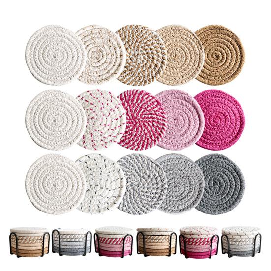Cotton Rope Coaster Mug Mat with Stand Heat-Resistant Non-Slip Table Protector Reusable