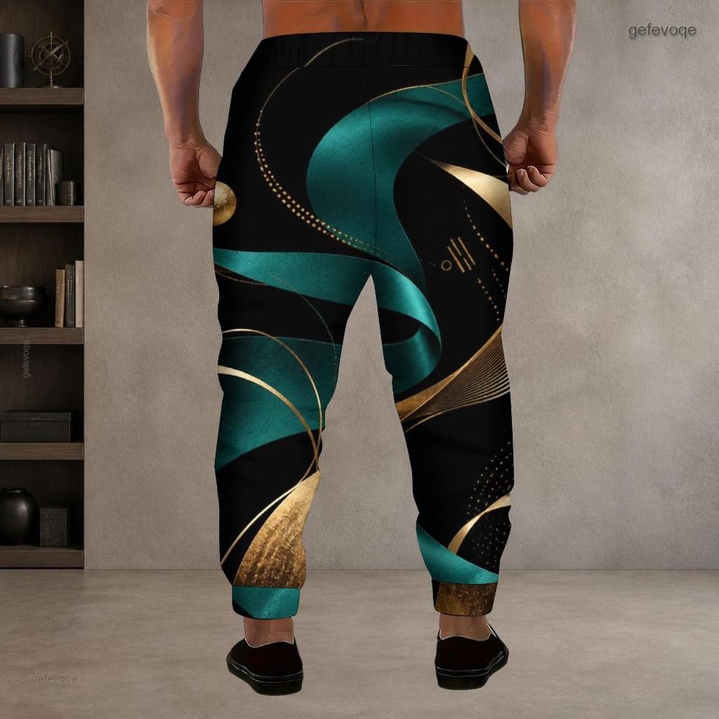 Men S Plus Size Abstract Printed Drawstring Jogger Pants White Grey Beige Cuffed Ankle Side Pockets Trousers