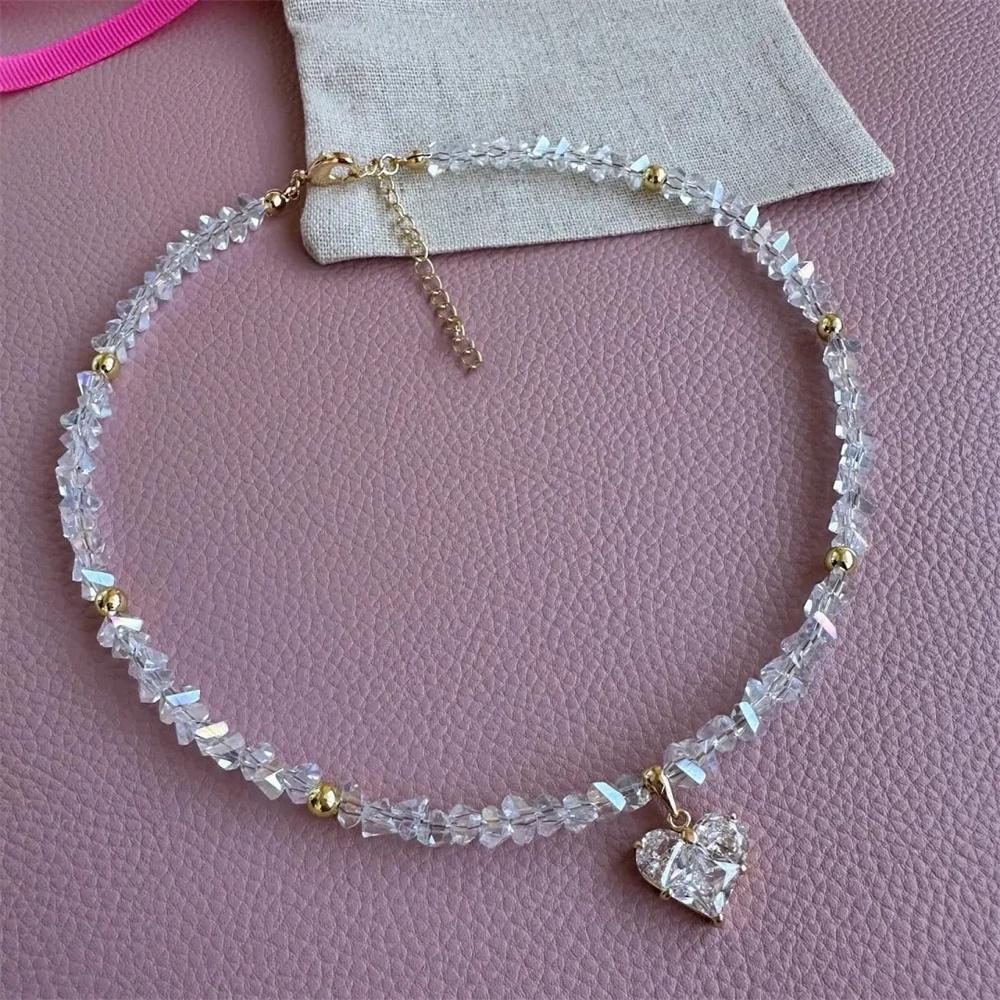 Móda Vintage Sexy Zirkon Srdce Přívěsek Náhrdelník Pro Ženy Dívka Boho Geometrický Barokní Průhledný Křišťálový Řetízek Šperky