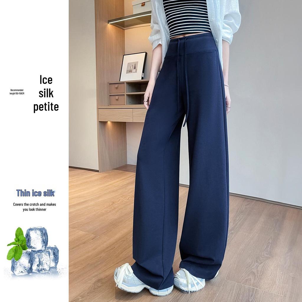 Women's Ice Silk High-Waisted Wide-Leg Pants - Summer 2026, Lightweight, Draped, Loose Fit for Shorter Figures