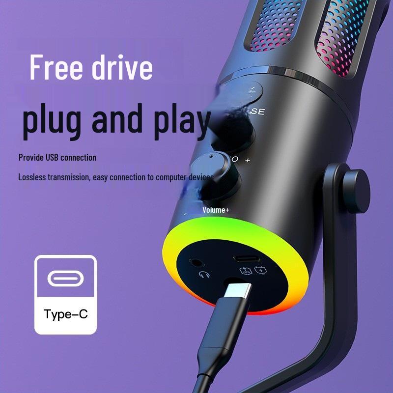 RGB Gaming Microphone - Wired Condenser for Streaming, Recording, and KTV