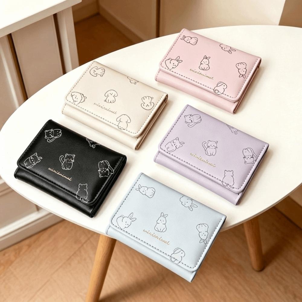 Cute Pattern Cartoon Trifold Wallet Korean-Style Pu Leather Coin Purse Card Holder Daily Outings