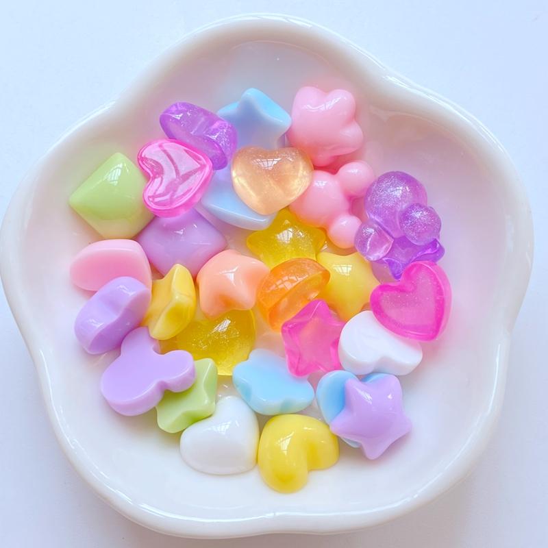 30Pcs New Cute Mini Star, Heart-Shaped Square Flower Flat Back Resin Cabochons DIY Jewelry Craft Decoration Accessorie