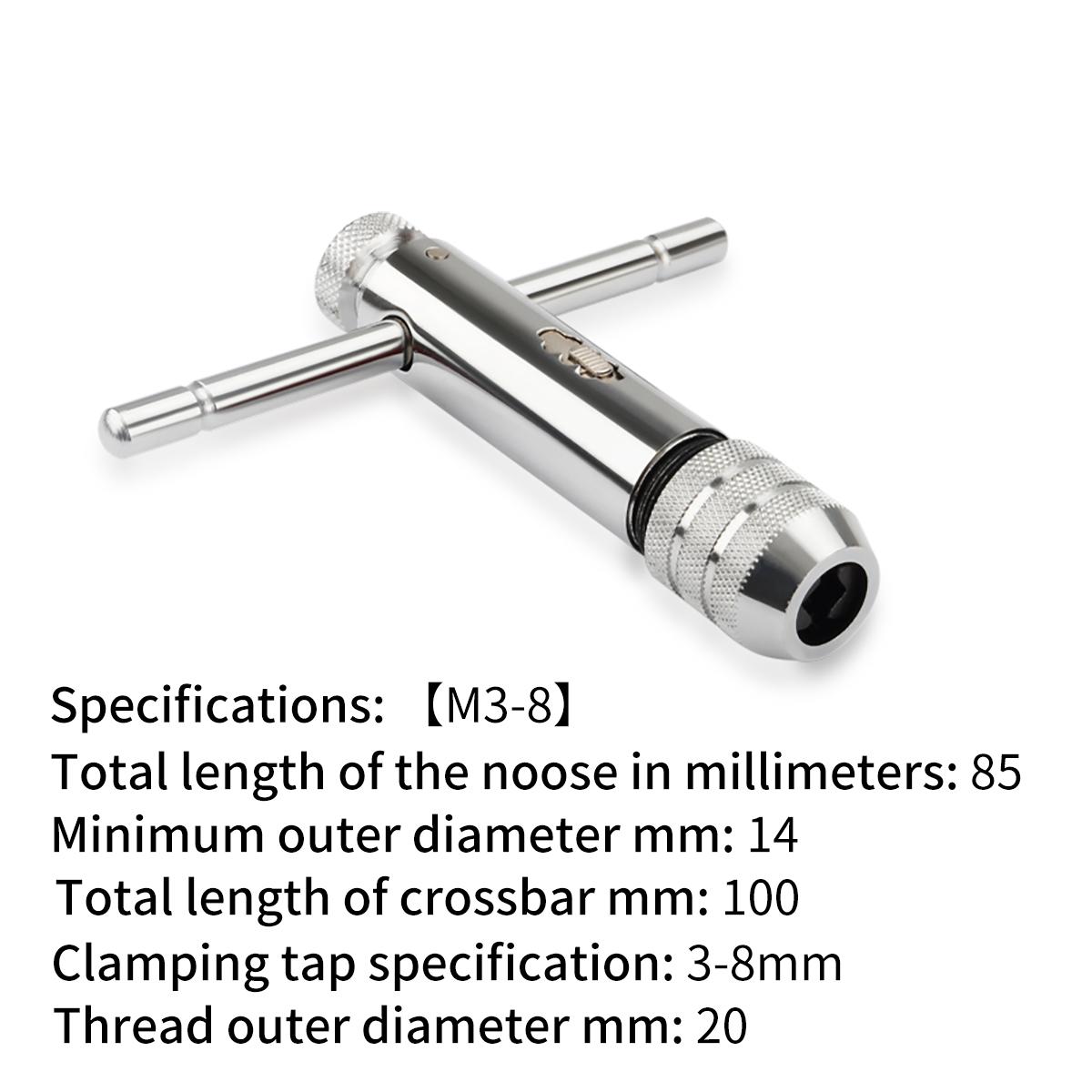 

Регулируемый реверсивный трещоточный вороток для метчиков 1 шт. Т-образная рукоятка M3-8 M5-12 Держатель метчика Винтовой метрическая резьба Заглушка Инструменты для механической мастерской