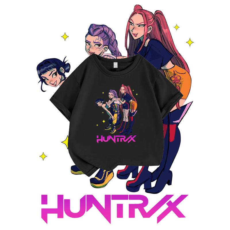 

K-pop Принт Охотник на демонов Модный Повседневный Топ 2025 Фильм Футболка с круглым вырезом Мультяшные Девушка и Парень Повседневная Одежда для Девушек 160