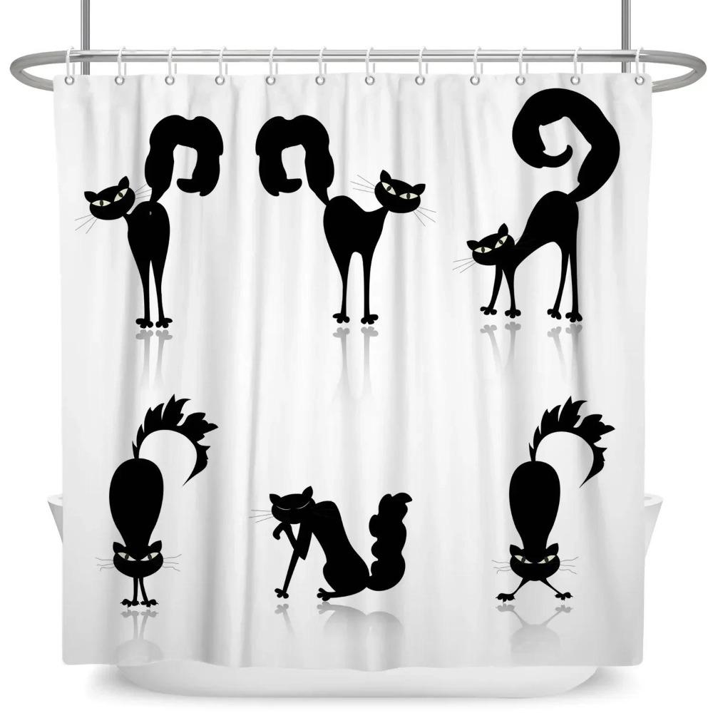 

Забавная шторка для душа с котами, мультяшные милые коты, собака, детская шторка для душа для ванной, водонепроницаемый полиэстер, домашний декор, шторки для душа W90xH180cm