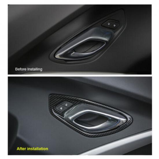 Carbon Fiber Inner Door Grab Handles Cover Frame Trim for Chevrolet Camaro 17-21