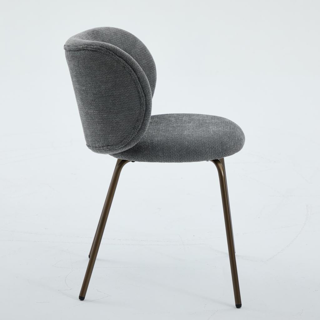 Contemporary Chenille Dining Chairs, Cozy Curved Back Support with Soft Upholstery, Bronze Metal Legs,Set of 2 ,Gray color