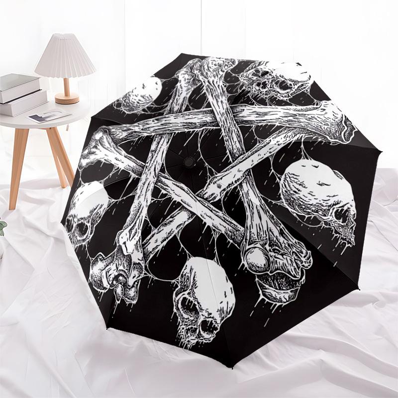 1pc Skull and Crossbones Tattoo Design Umbrella with Plastic Handle,Suitable for All Seasons Home Travel Outdoor UmbrellaDD1802