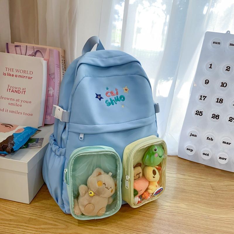 Japanese transparent pain bag college style large-capacity backpack cute backpack college student bar bag travel research bag