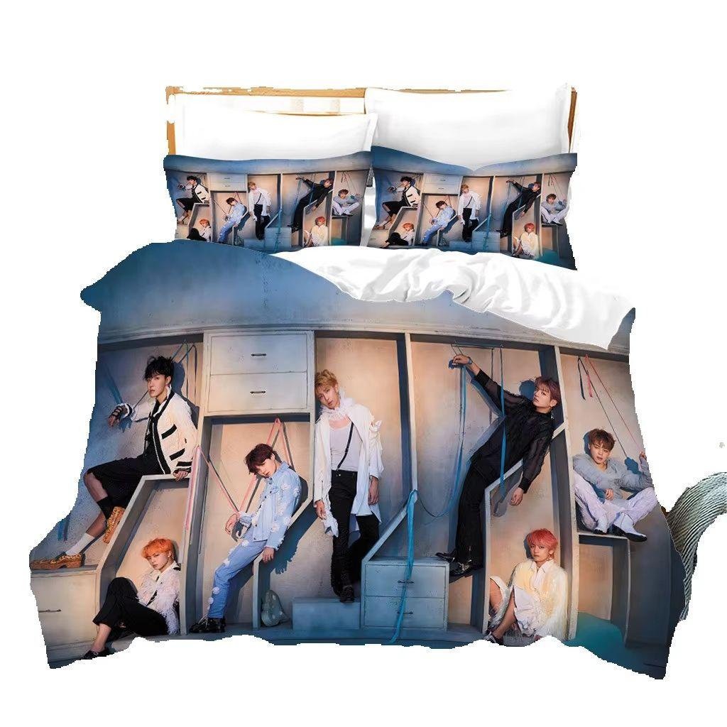 B-bts Men's Group Music Duvet Cover Set Comfortable and Warm Bedding Set for Decorating Your Bedroom and Enhancing Home Life