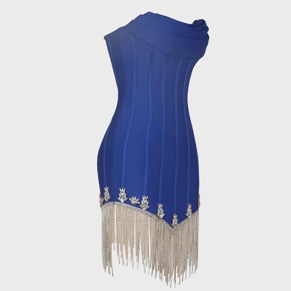2025 Knitted Tube Top & Tassel Chain Pleated Layer Dress