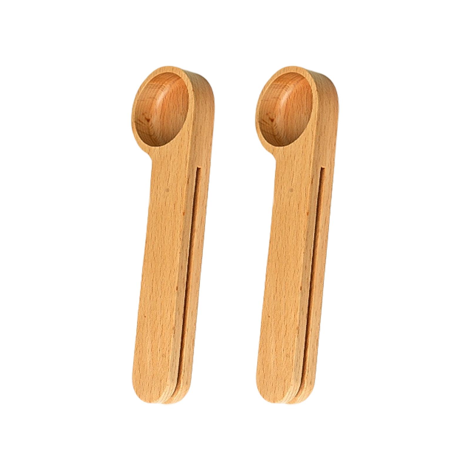 2Pieces Wooden Measuring Scoops Set with Sealing Clip Design for Organized Coffee Making Kitchen Household Essential