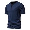 Pánské jednobarevné americké letní jednobarevné tričko Henley s polovičním rukávem - trendy sportovní oblečení pro volný čas