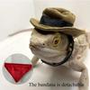 BAMY Bearded Dragon Cowboy Hat and Bandana Set Halloween Lizard Reptile Costume Cool Pet Cap Small Animal Outfit Suit for Cosplay (Cowboy)