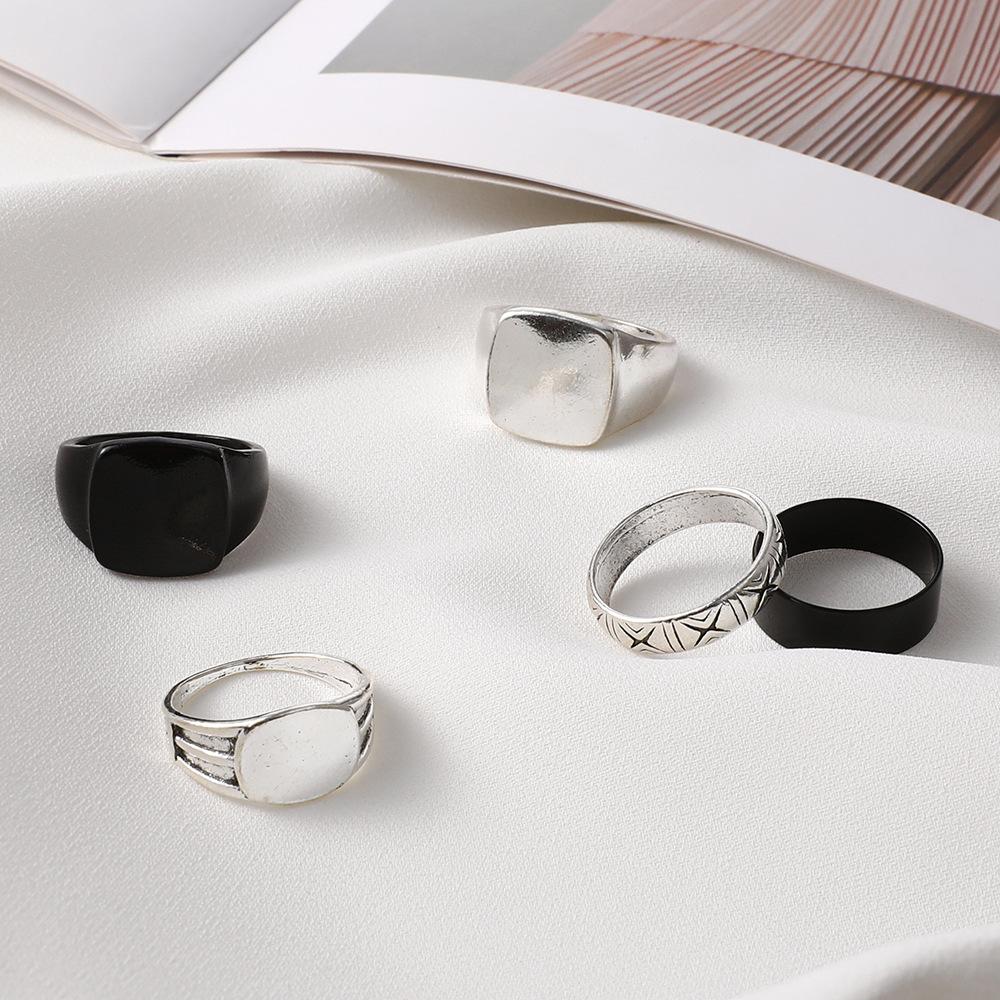 Combination Ring, Simple Gun Black Large Ring 5-Piece Set