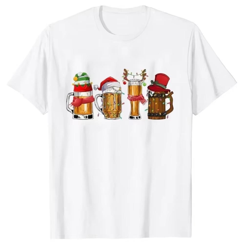 Merry Christmas Beers Mens Tshirt Drinking Lover Tees Shirt Funny Santa Beer Christmas Graphic Oversized Casual Tops for Men