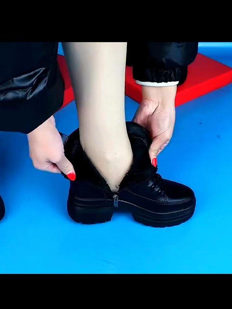 Height-increasing leather boots non-slip cotton shoes 2025 autumn and winter height-increasing and thin small thick-soled Martin boots women's ve
